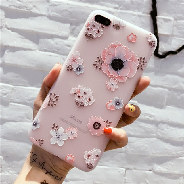 UOJSJK Flower Phone Case for iPhone 6 6s 7 8 Plus X Cases Silicone Fashion Women Soft Protection Cover for iphone XR XS MAX Case
