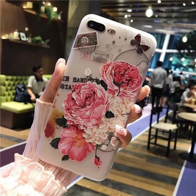 UOJSJK Flower Phone Case for iPhone 6 6s 7 8 Plus X Cases Silicone Fashion Women Soft Protection Cover for iphone XR XS MAX Case
