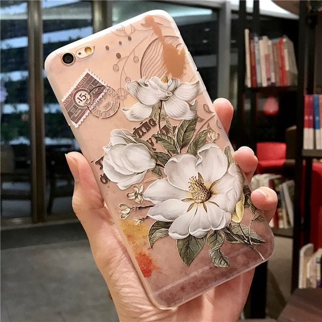UOJSJK Flower Phone Case for iPhone 6 6s 7 8 Plus X Cases Silicone Fashion Women Soft Protection Cover for iphone XR XS MAX Case