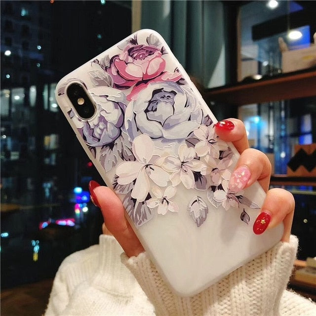 UOJSJK Flower Phone Case for iPhone 6 6s 7 8 Plus X Cases Silicone Fashion Women Soft Protection Cover for iphone XR XS MAX Case