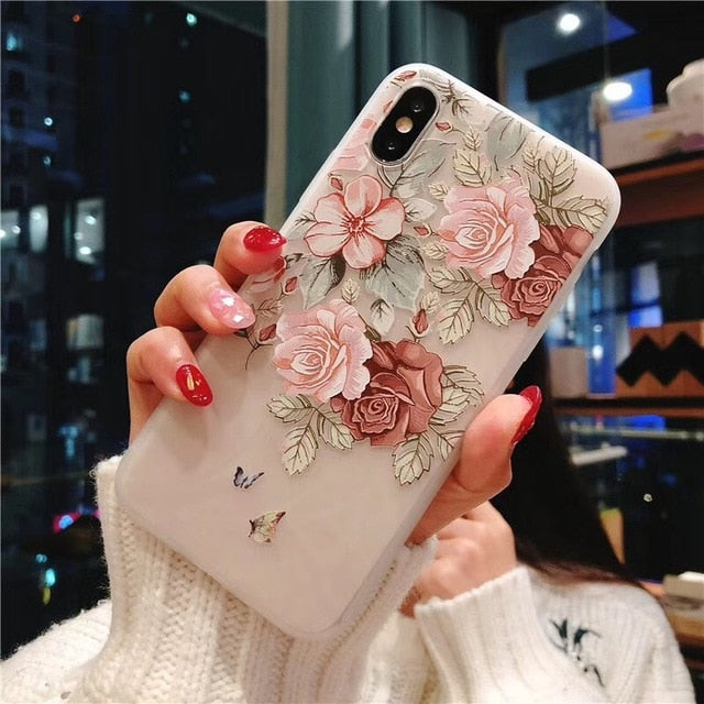 UOJSJK Flower Phone Case for iPhone 6 6s 7 8 Plus X Cases Silicone Fashion Women Soft Protection Cover for iphone XR XS MAX Case