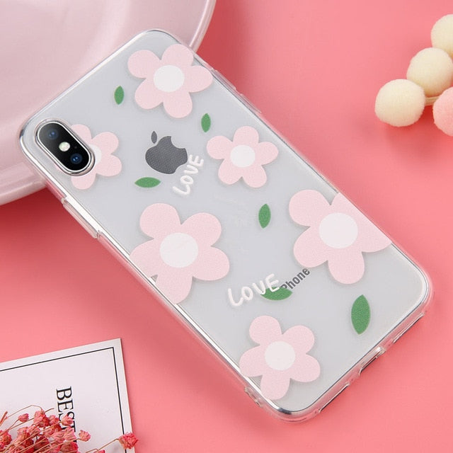 Lovebay Soft Clear Phone Cases For iphone X XS Max XR 6 6S 7 8 Plus Case Floral Love Heart Transparent Silicone Back Case Cover