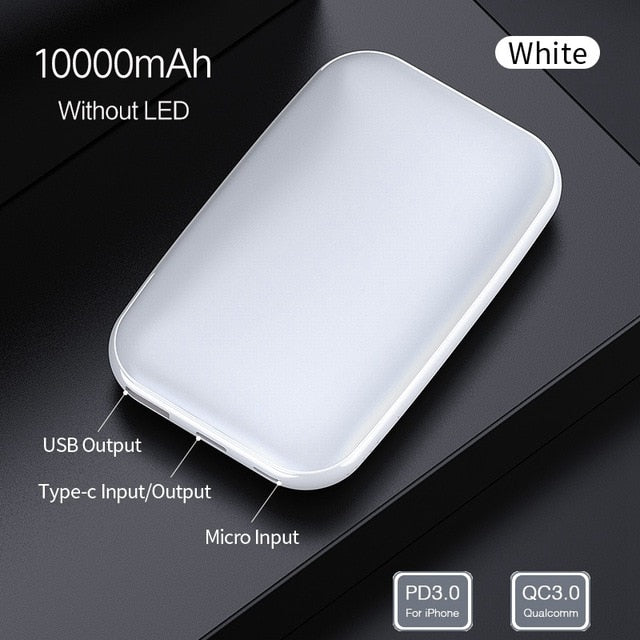 ROCK 18W Type C PD QC 3.0 Power Bank 10000mah Mini External Battery LED Display USB Quick Fast Charging Powerbank For iphone XS