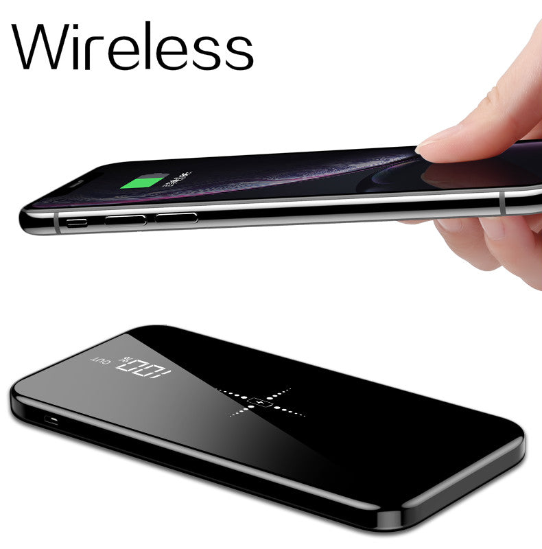 Quick Charge Wireless Power Bank Dual USB Mirror Screen 30000mAh Wireless Charger Powerbank Bateria External For iphone8 X
