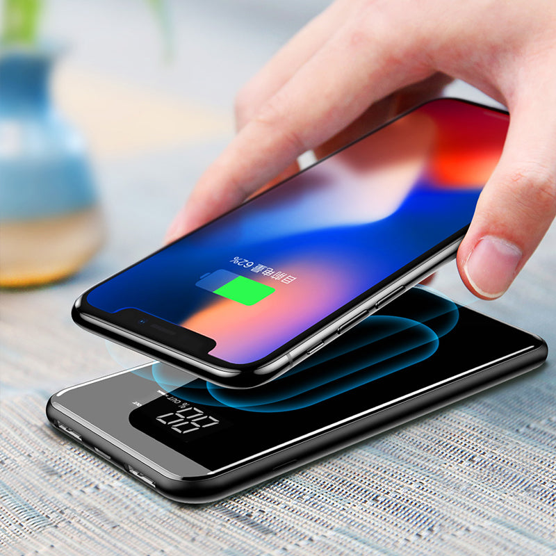 QI Wireless Charger For iPhone Samsung 30000mah Power Bank External Battery Bank Built-in Wireless Charger Powerbank Portable