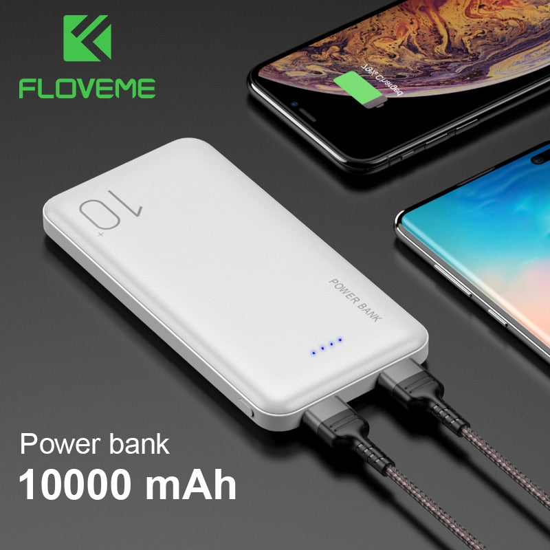 Floveme Mini Portable 10000mAh Power Bank Charger USB Dual Output Powerbank For iPhone 7 For Xiaomi Redmi Note 7 Battery