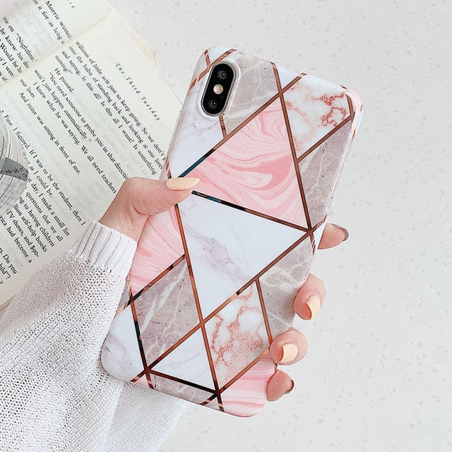 Lovebay Geometric Marble Texture Phone Cases For iPhone 6 6S 7 8 Plus XR XS Max X Soft IMD Electroplated Noble Back Cover Coque