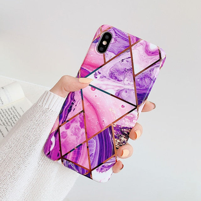 Lovebay Geometric Marble Texture Phone Cases For iPhone 6 6S 7 8 Plus XR XS Max X Soft IMD Electroplated Noble Back Cover Coque