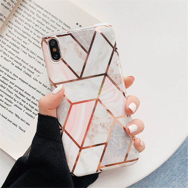 Lovebay Geometric Marble Texture Phone Cases For iPhone 6 6S 7 8 Plus XR XS Max X Soft IMD Electroplated Noble Back Cover Coque