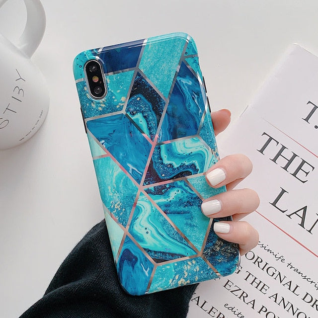 Lovebay Geometric Marble Texture Phone Cases For iPhone 6 6S 7 8 Plus XR XS Max X Soft IMD Electroplated Noble Back Cover Coque