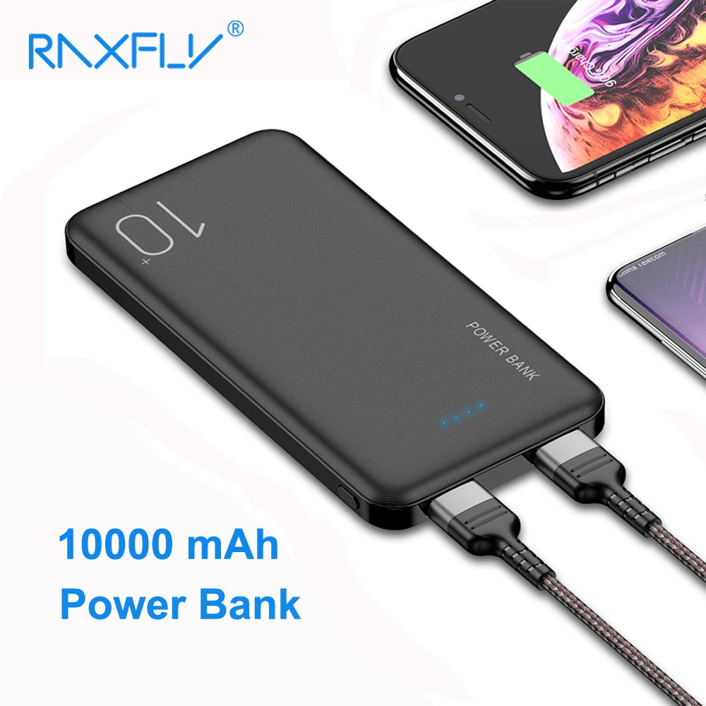 RAXFLY Power bank 10000mAh Ultra Thin Portable Power Bank For Xiaomi CC9 External Battery Dual USB Charging Poverbank