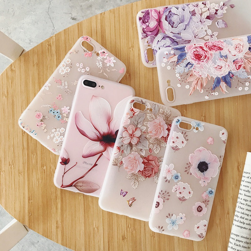 Flower Floral Case For iPhone X XR XS Max 6 6s 7 8 Plus 7Plus 5 5s SE Phone Cases Soft TPU Back Cover For iPhone 7 Coque