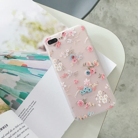 Flower Floral Case For iPhone X XR XS Max 6 6s 7 8 Plus 7Plus 5 5s SE Phone Cases Soft TPU Back Cover For iPhone 7 Coque
