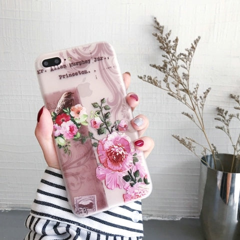 Flower Floral Case For iPhone X XR XS Max 6 6s 7 8 Plus 7Plus 5 5s SE Phone Cases Soft TPU Back Cover For iPhone 7 Coque