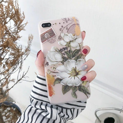 Flower Floral Case For iPhone X XR XS Max 6 6s 7 8 Plus 7Plus 5 5s SE Phone Cases Soft TPU Back Cover For iPhone 7 Coque