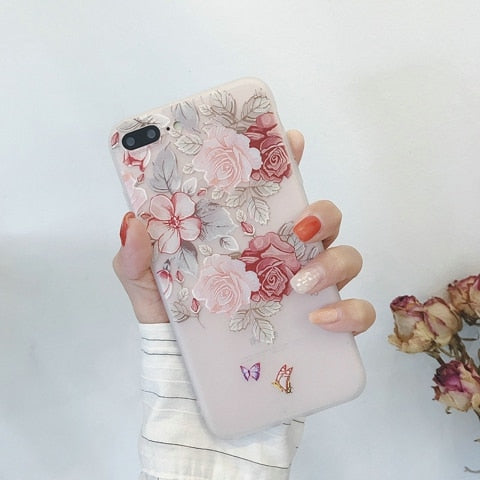 Flower Floral Case For iPhone X XR XS Max 6 6s 7 8 Plus 7Plus 5 5s SE Phone Cases Soft TPU Back Cover For iPhone 7 Coque