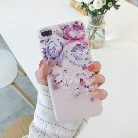 Flower Floral Case For iPhone X XR XS Max 6 6s 7 8 Plus 7Plus 5 5s SE Phone Cases Soft TPU Back Cover For iPhone 7 Coque
