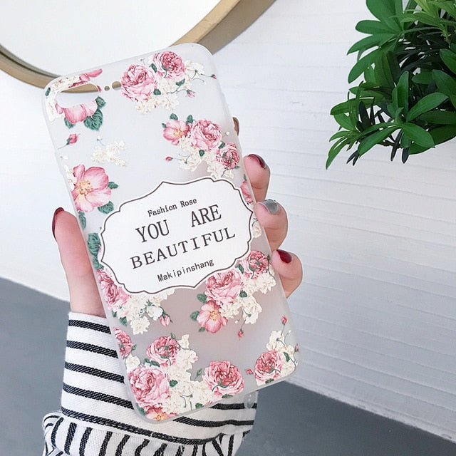 Flower Floral Case For iPhone X XR XS Max 6 6s 7 8 Plus 7Plus 5 5s SE Phone Cases Soft TPU Back Cover For iPhone 7 Coque