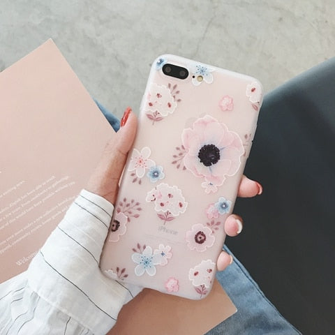 Flower Floral Case For iPhone X XR XS Max 6 6s 7 8 Plus 7Plus 5 5s SE Phone Cases Soft TPU Back Cover For iPhone 7 Coque