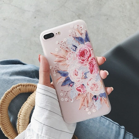 Flower Floral Case For iPhone X XR XS Max 6 6s 7 8 Plus 7Plus 5 5s SE Phone Cases Soft TPU Back Cover For iPhone 7 Coque