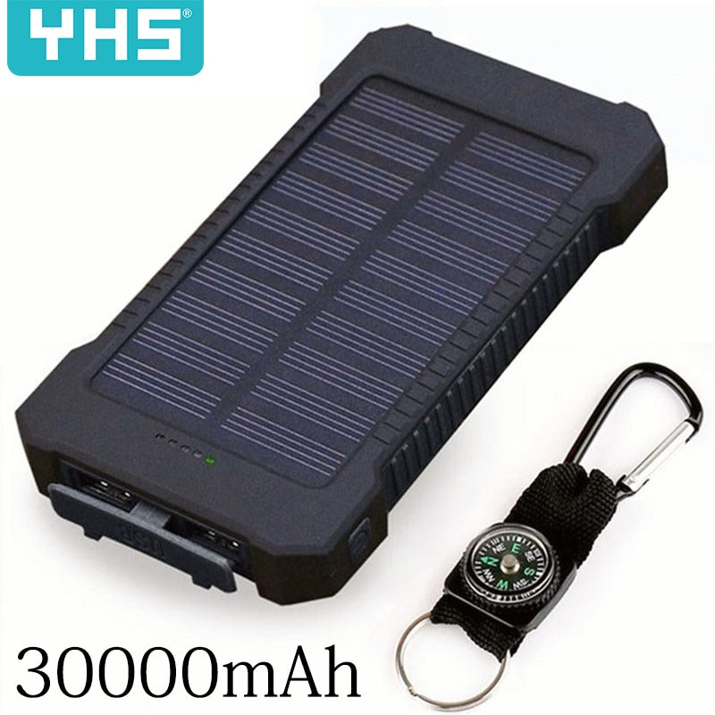 30000mAh Solar Power Bank Waterproof Solar Charger Dual USB External Charger Powerbank for Xiaomi huawei iPhone 7 8 Samsung