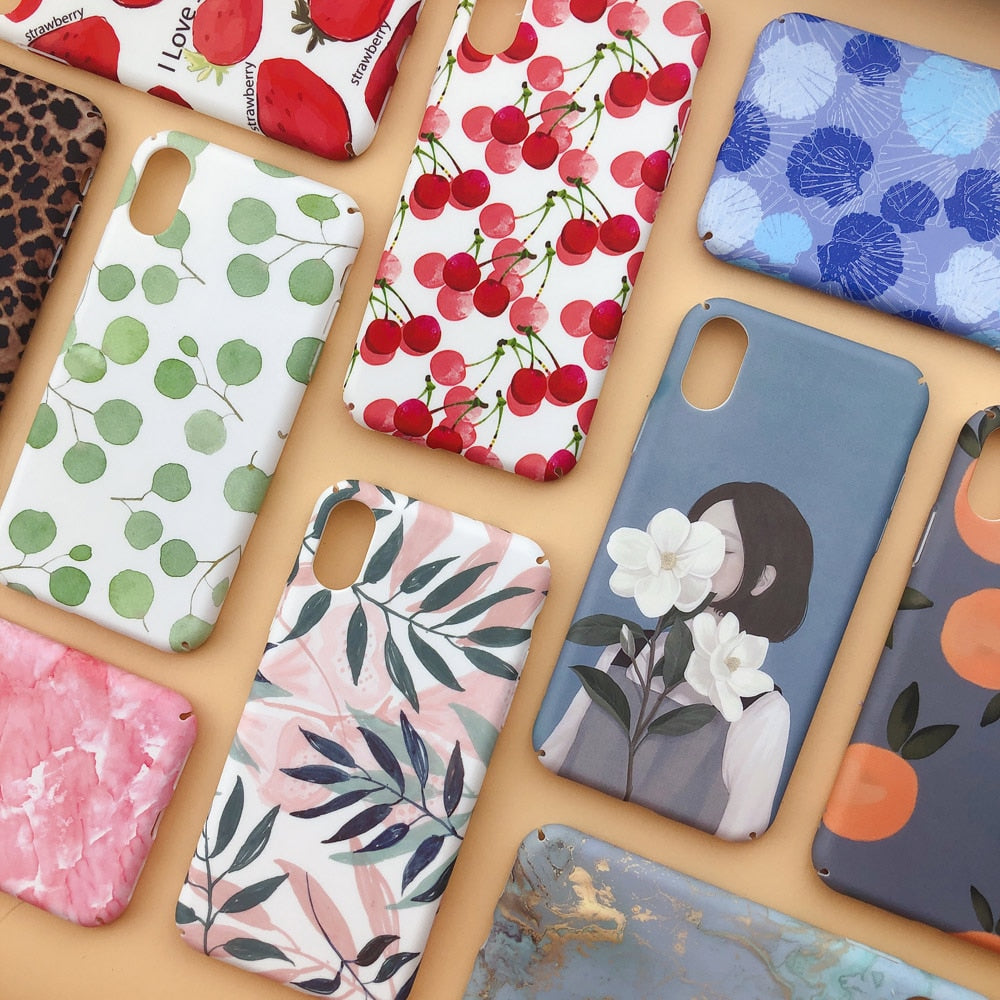Fashion Matte Phone Cases For iPhone 6 6S 7 7Plus 8 8Plus X XS Max XR Lovely Leaves Patterned Hard Cover Coque For iPhone 7 Case