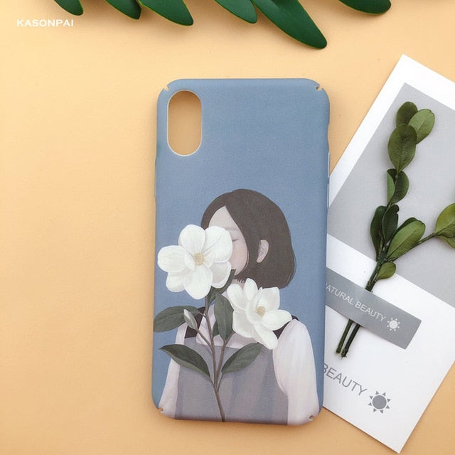 Fashion Matte Phone Cases For iPhone 6 6S 7 7Plus 8 8Plus X XS Max XR Lovely Leaves Patterned Hard Cover Coque For iPhone 7 Case