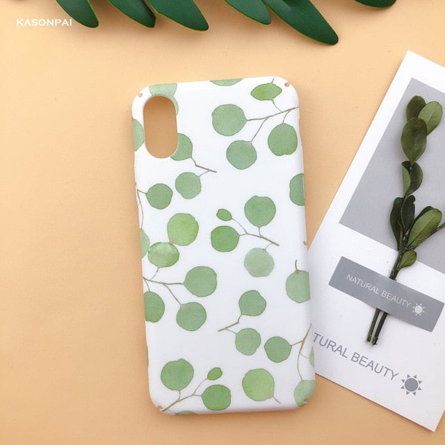 Fashion Matte Phone Cases For iPhone 6 6S 7 7Plus 8 8Plus X XS Max XR Lovely Leaves Patterned Hard Cover Coque For iPhone 7 Case