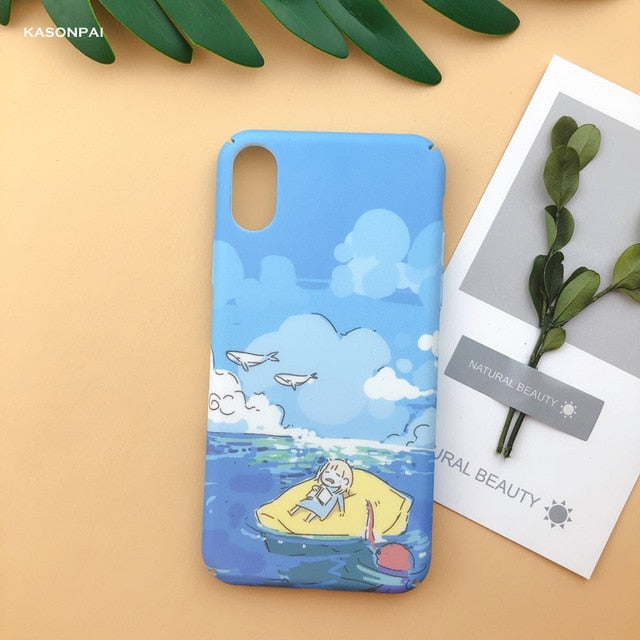 Fashion Matte Phone Cases For iPhone 6 6S 7 7Plus 8 8Plus X XS Max XR Lovely Leaves Patterned Hard Cover Coque For iPhone 7 Case