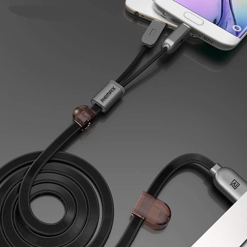 REMAX Flat Lighting Gemini 2in1 Micro USB Cable Magnet Adsorption sync Fast Charging USB Charger Cable for iPhone Samsung IOS