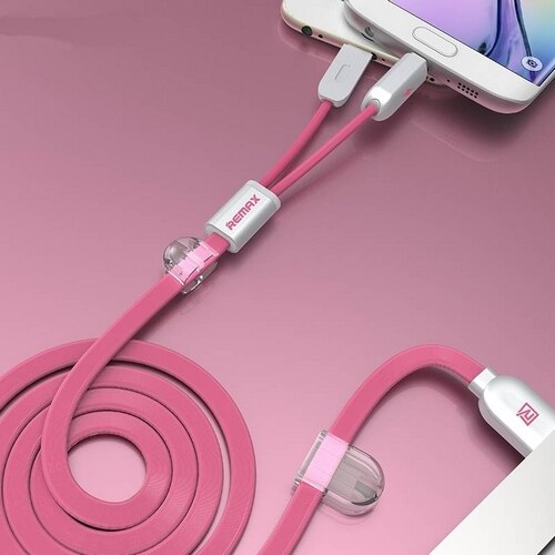 REMAX Flat Lighting Gemini 2in1 Micro USB Cable Magnet Adsorption sync Fast Charging USB Charger Cable for iPhone Samsung IOS