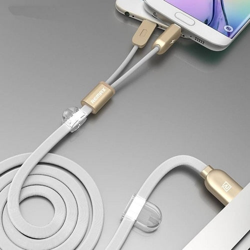 REMAX Flat Lighting Gemini 2in1 Micro USB Cable Magnet Adsorption sync Fast Charging USB Charger Cable for iPhone Samsung IOS
