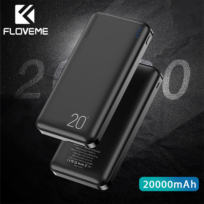 FLOVEME 20000mAh Power Bank Powerbank For Xiaomi External Battery Portable Charger Double USB Mi Poverbank Bateria Externa Movil