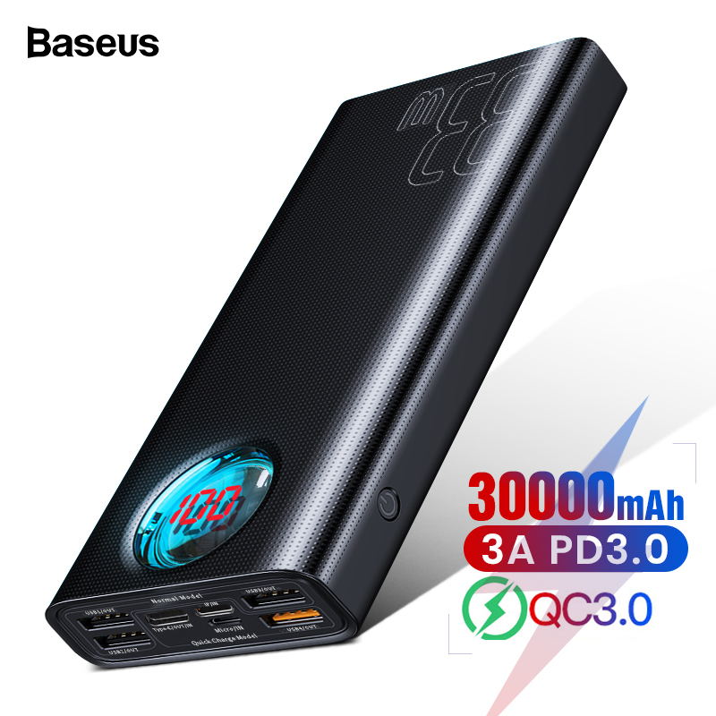 Baseus 30000mAh Power Bank USB C PD3.0 Fast Quick Charge 3.0 30000 mAh Powerbank For Xiaomi mi Portable External Battery Charger