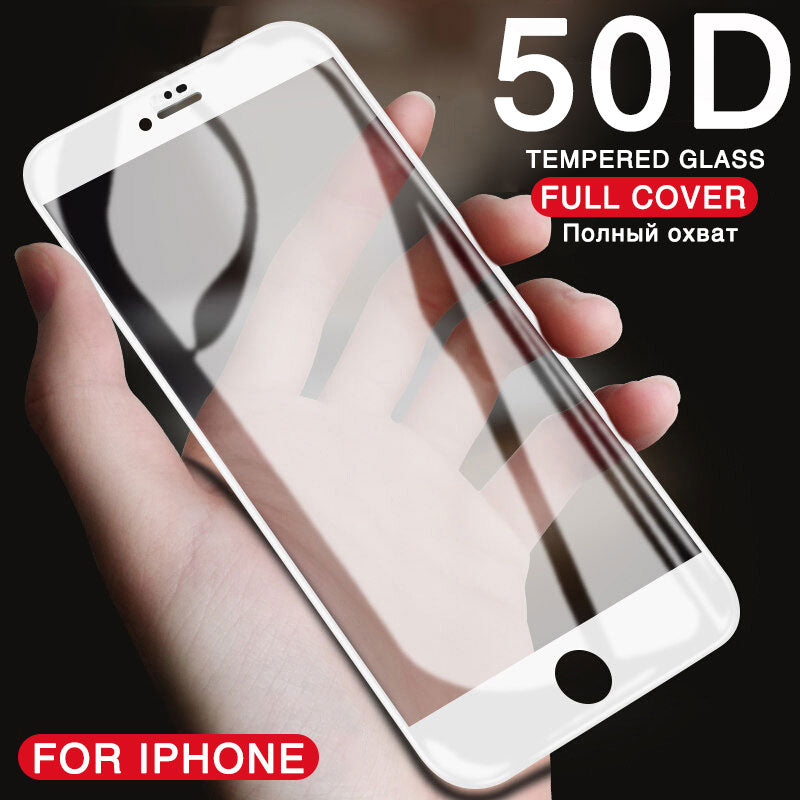PLV 50D Tempered Glass On For iPhone 7 8 6 6S Plus X Full Cover Screen Protector For iPhone X XR XS MAX 5 5S SE Protective Glass