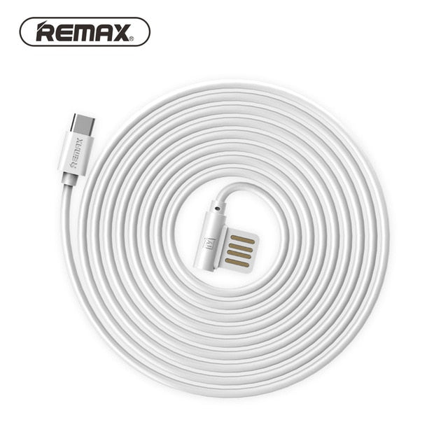 REMAX USB C type c Data Cable Portable 90 Degree Dual Type-C 2.1A Charger TPE Cable Sync For xiaomi 5/Samsung S8/huawei P9