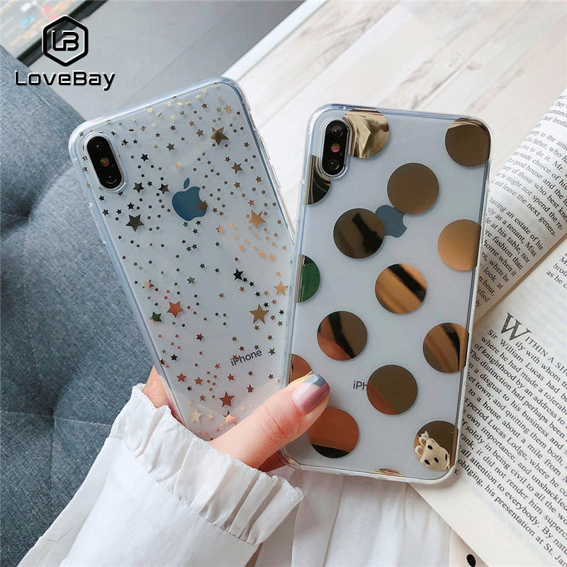 Lovebay Phone Case For iPhone 6 6s 7 8 Plus X XR XS Max Fashion Electroplated Star Wave Point Clear Soft TPU For iPhone X Cover